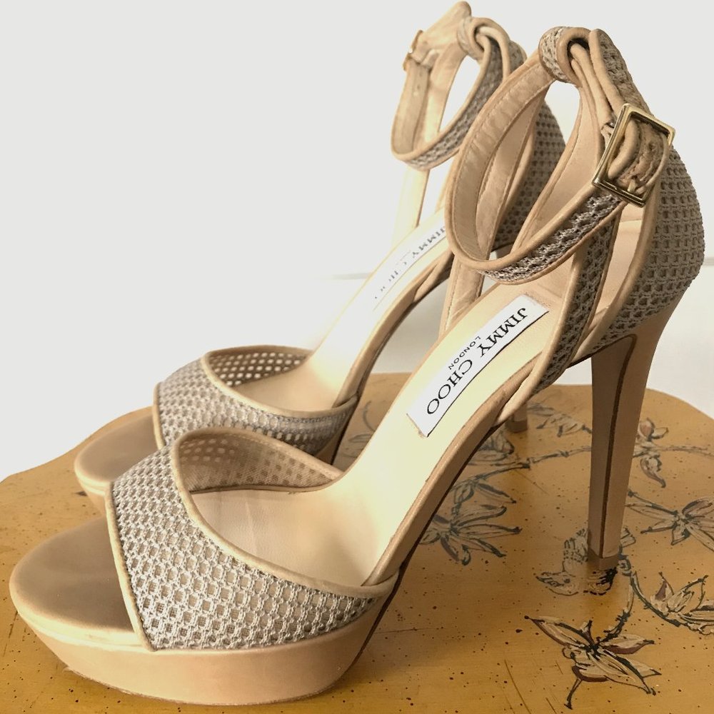 Nude Jimmy Choo Open Toe Platform Stilettos
